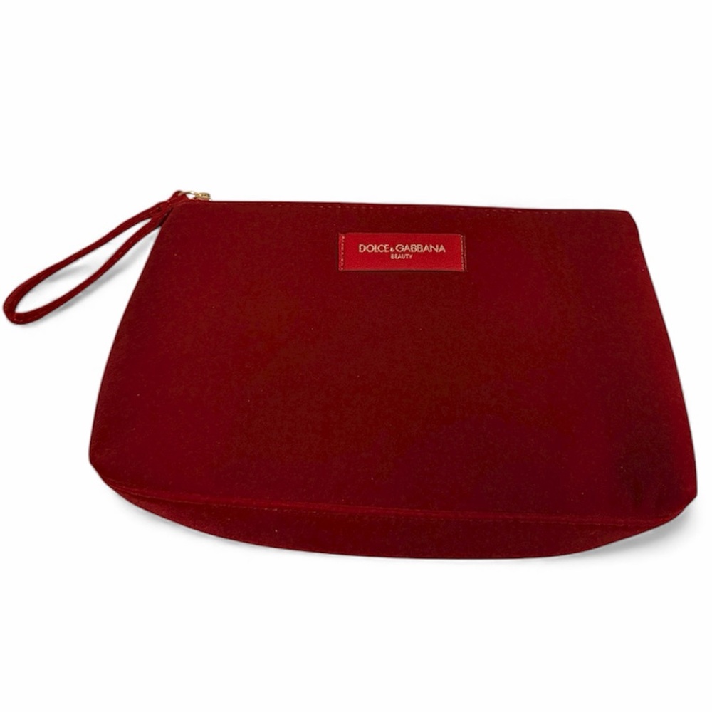 DOLCE & GABBANA Red Velvet Large Wristlet Clutch Beauty Cosmetic Bag BRAND NEW